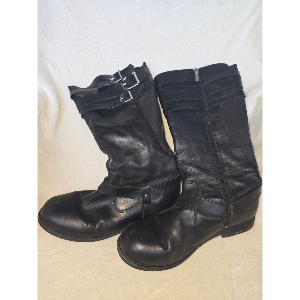 Harley-Davidson Womens Black Leather Motorcycle Boots Mid Calf Buckle D83685 9M